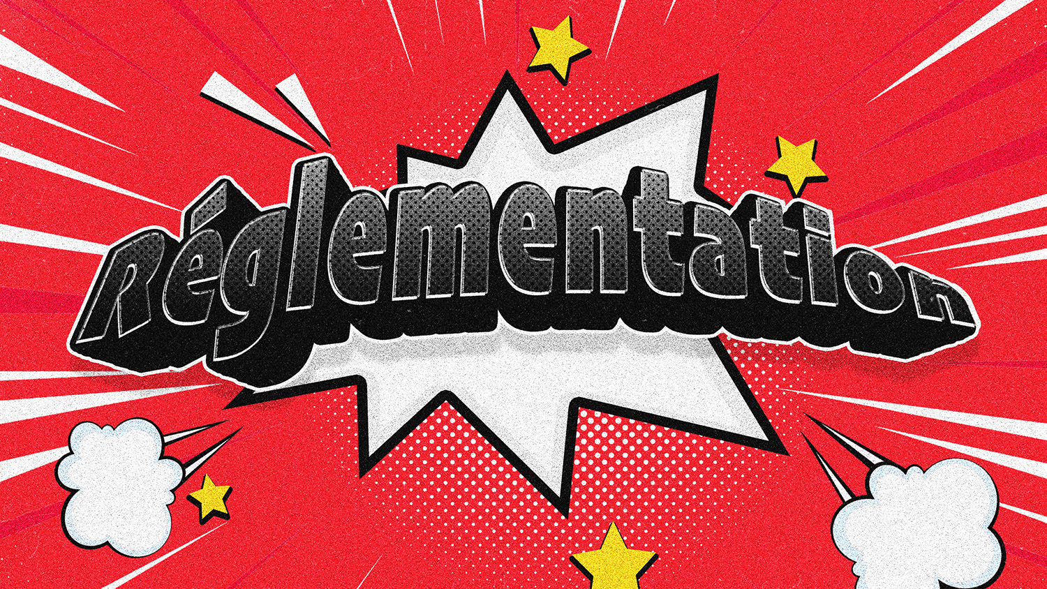 Image pop-art rouge et blanche sur le mot « Réglementation » éclatant comme une onomatopée de bande dessinée, représentant la collision entre l’enthousiasme pour le MDMA thérapeutique et la dure réalité des procédures d’autorisation de la FDA. 